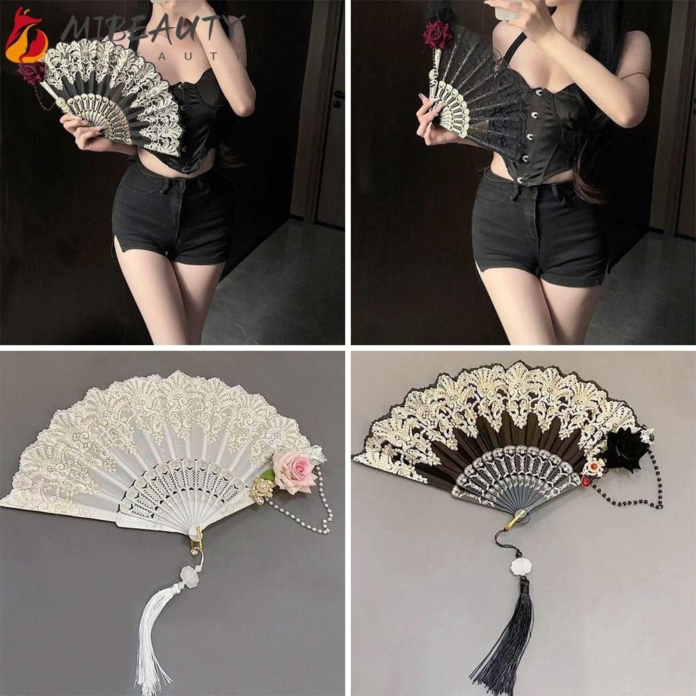 MIBEAUTY Ventilador Dobrável , Dança Cosplay Renda Rosa Tribunal Lolita Leque De , Festa De Casamento Em Casa Fãs De Mão