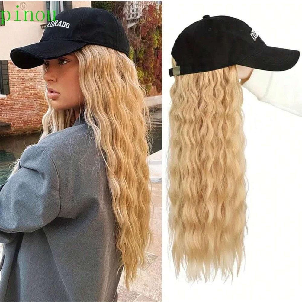 PINOU Cabelo Longo Encaracolado Ondulado , Boné De Sol Beisebol Com Peruca , De Chapéu Ajustável Respirável