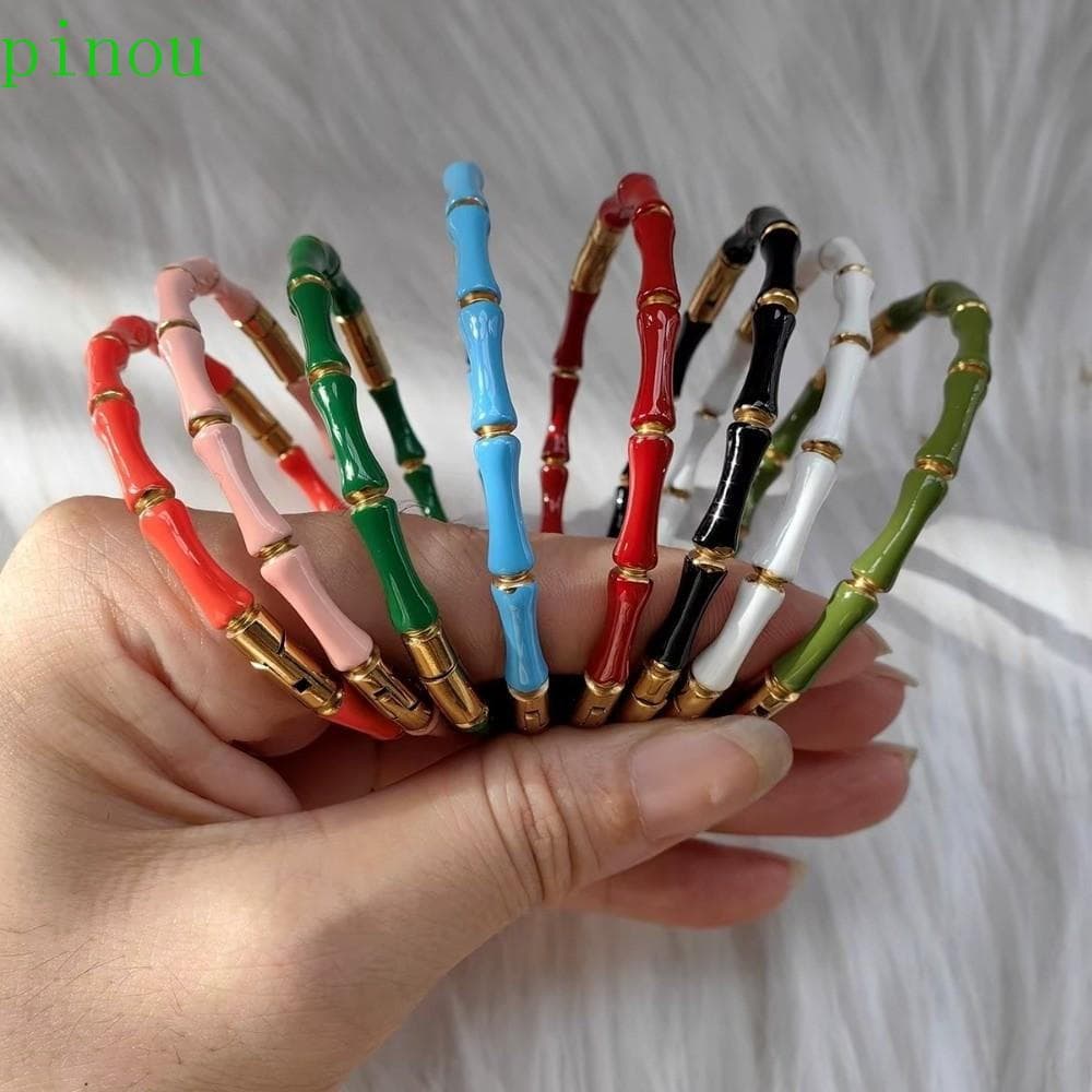 Pulseira De Resina Esmaltada PINOU , Conjunta De Bambu Dourada Que Não Desbota Simples De Aço Inoxidável