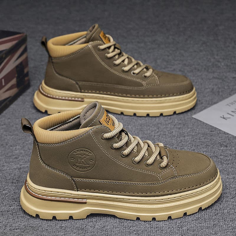 Novas botas Martin retrô de cano médio masculinas, macacões casuais