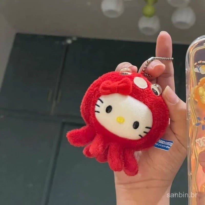 Sanrio Hello Kitty Chaveiro Polvo Bonito Desenho Animado Criatividade Pingente Brinquedo De Pelúcia Para Crianças
