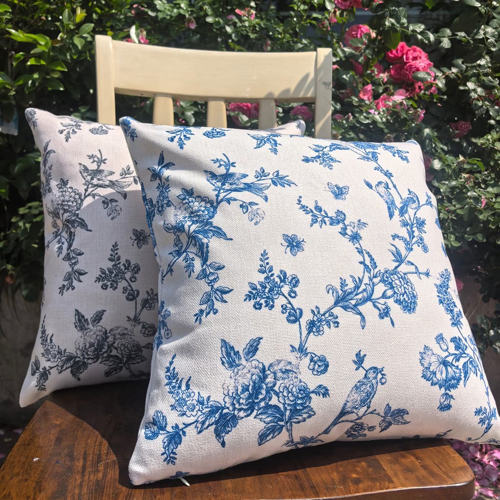 Francês Retro misturado dupla face fronha azul branco flor almofada quadrada Casual estilo literário casa decoração de c