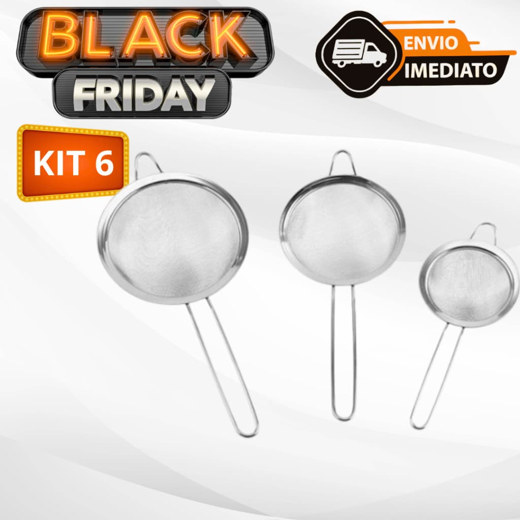 Jogo 6 Peneira Grandes Coador Em Aço Inox 3 Tamanhos P M G Para Cozinha Promoção