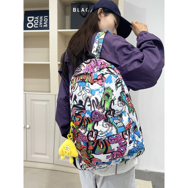 Novo estilo mochila estudantes do ensino fundamental Graffiti na moda legal mochila moda estudantes do ensino médio únic