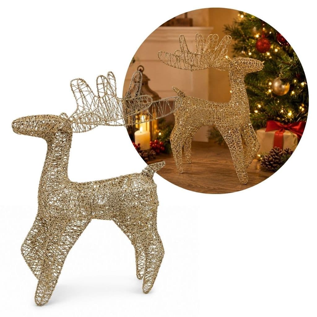 Rena Natalina Decorativa Aramada Champanhe Glitter e Lantejoulas Prime 48cm - Mundial Casa
