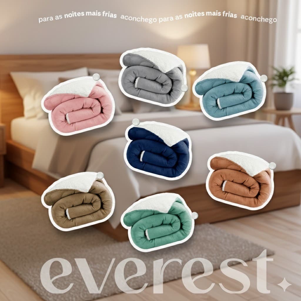 Edredom Coberdrom Everest Dupla Face Flannel com Sherpa Cores Lisa Super Macio
