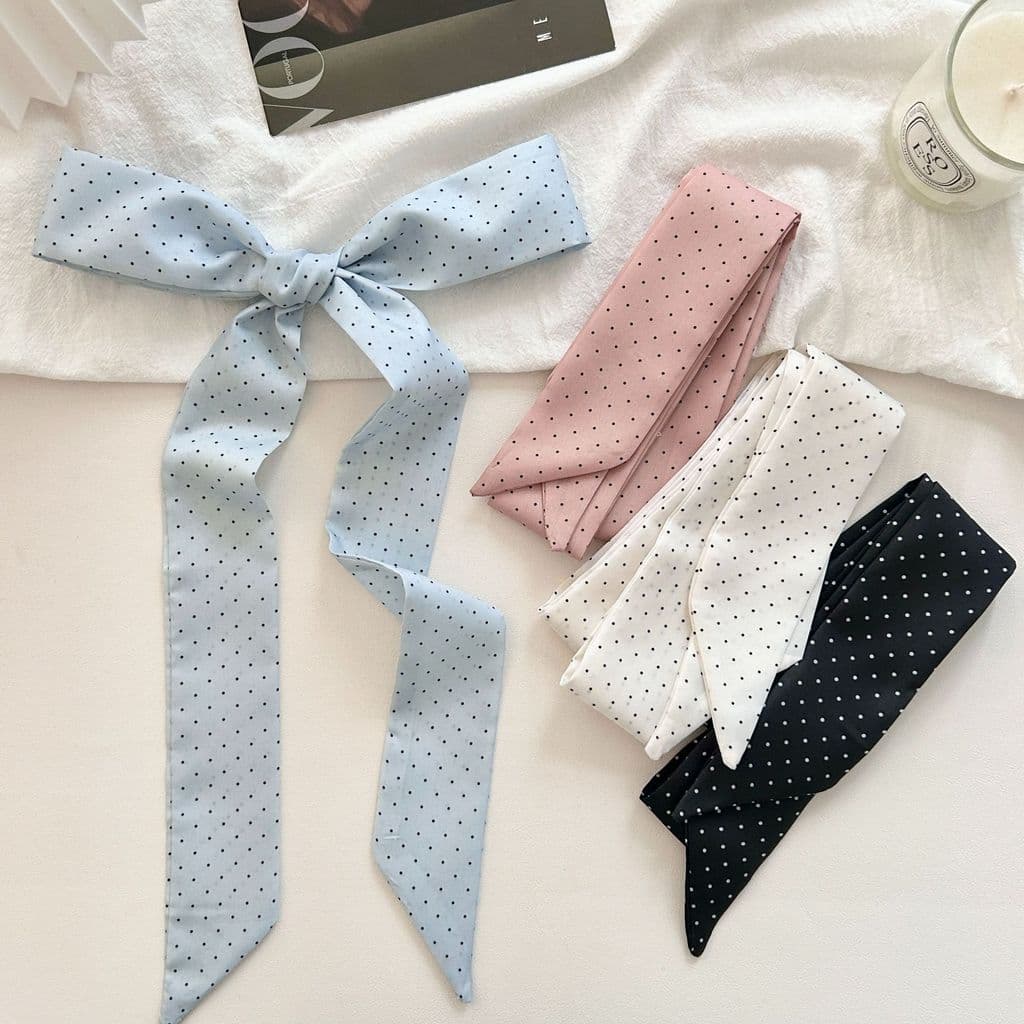 Moda bolinhas fita pescoço ornamentos pequeno fresco longo lenços de seda gravata saco Streamers decoração feminina estr