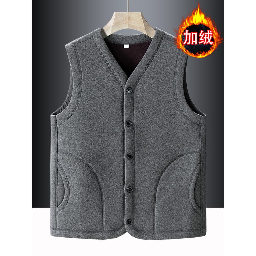 Colete de lã masculino outono inverno quente botão colete sem gola camisa de fundo colete de meia-idade idosos tamanho g