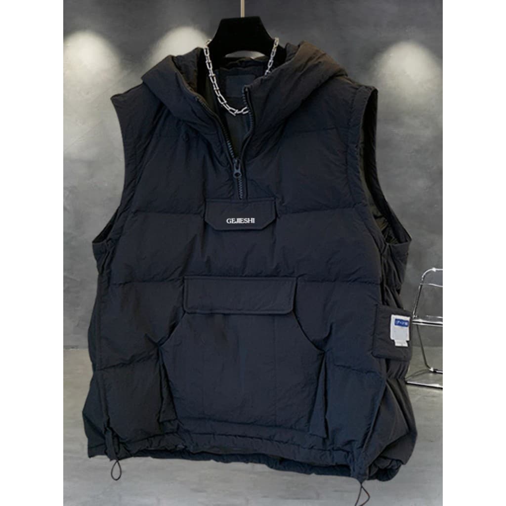 Street wear casal com capuz outono inverno quente colete inverno engrossado na moda All-Match exterior wear bordado