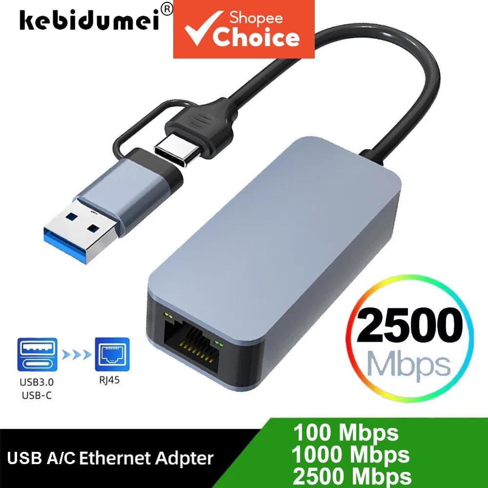 Adaptador de Rede 2.5G 2500M USB 3.0 Ethernet com Fio USB Tipo C para RJ45 Hub LAN