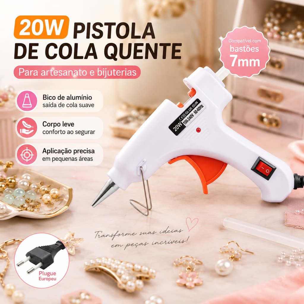 Pistola De Cola Quente 20W Casa pistola cola elétrica branco Pequena DIY 7mm mangueira de borracha precisamente adaptado