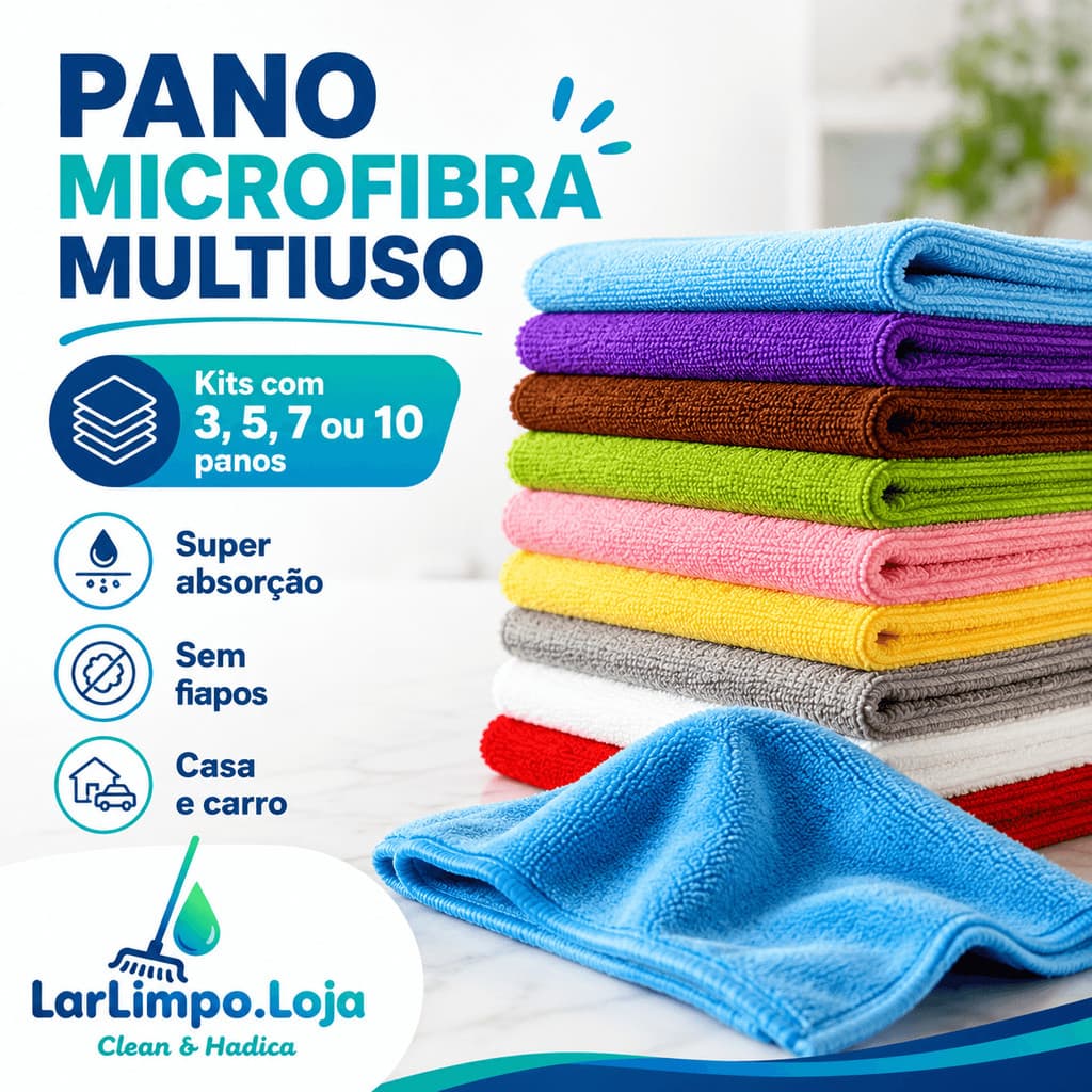 Kit 5/10 Panos Microfibra 30x70cm Multiuso Excelente Absorção Sem Fiapos Para Limpeza Residencial e Veículos