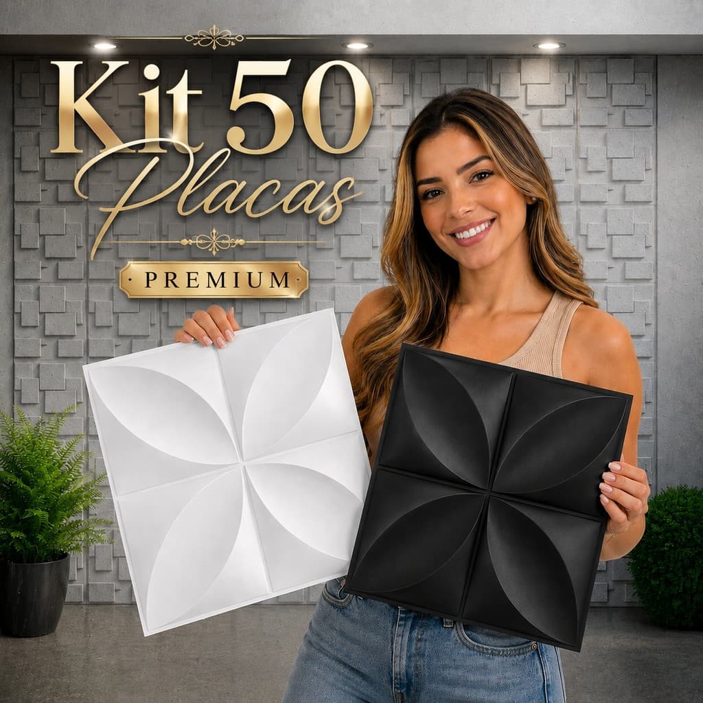 Kit 50 Placas 3D em PVC 25x25 cm para Revestimento Decorativo de Parede ( premium)