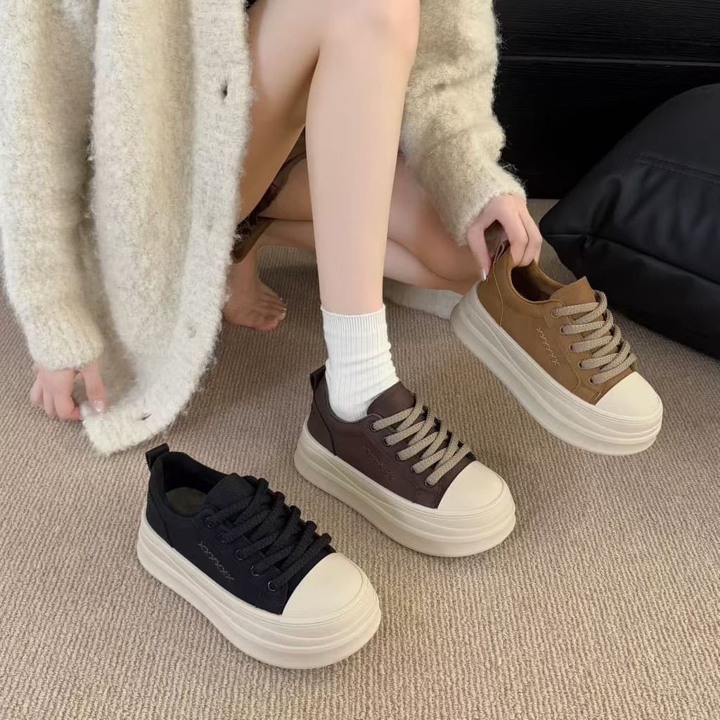 Moda de sola grossa aumentando All-Match senhoras sapatos casuais outono inverno confortável simples antiderrapante