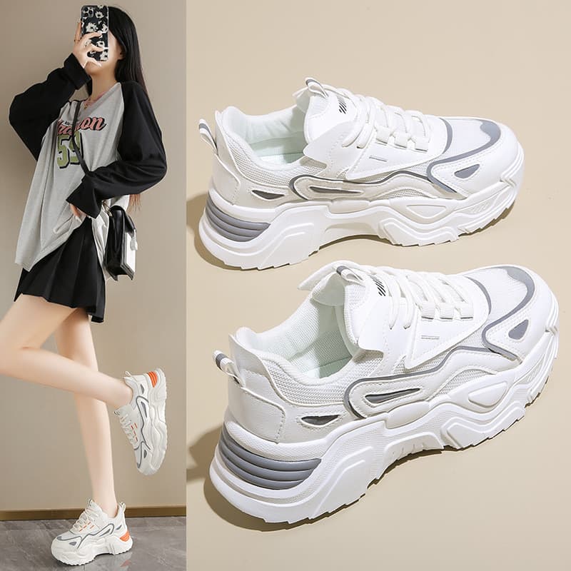 2025 primavera novo estilo sapatos femininos malha respirável tênis feminino versão coreana All-Match sola grossa aument