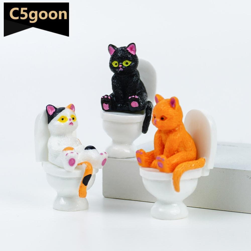 C5GOON Kawaii Agachamento Toalete Gato Estatueta Mini Dos Desenhos Animados Ornamento Micro Paisagem Mesa Em Miniatura C