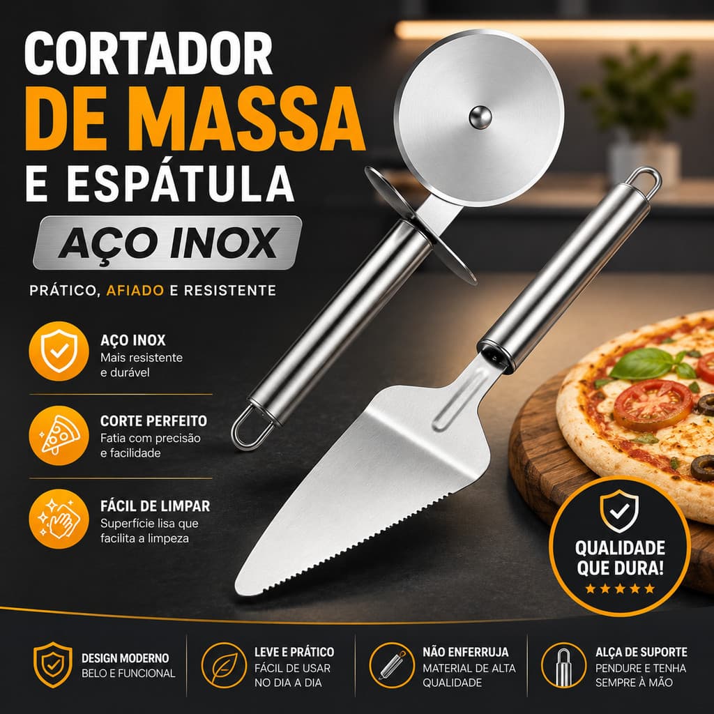Espatula para Bolo de Aço Inox Cortador de Pizza e Massa Espátula Confeitaria Itens para Cozinha