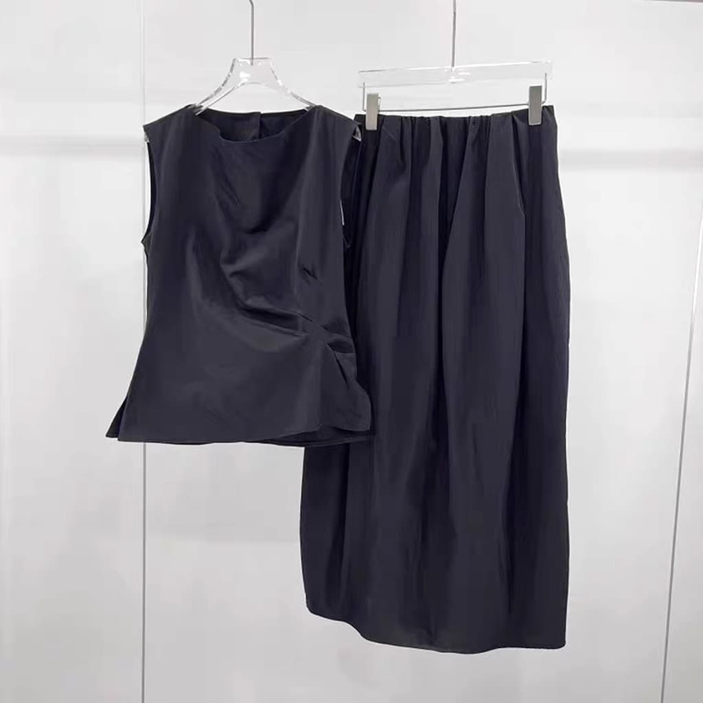 9-20 terno de duas peças feminino verão novo estilo simples plissado camisa de cintura estreita comprimento médio meia s