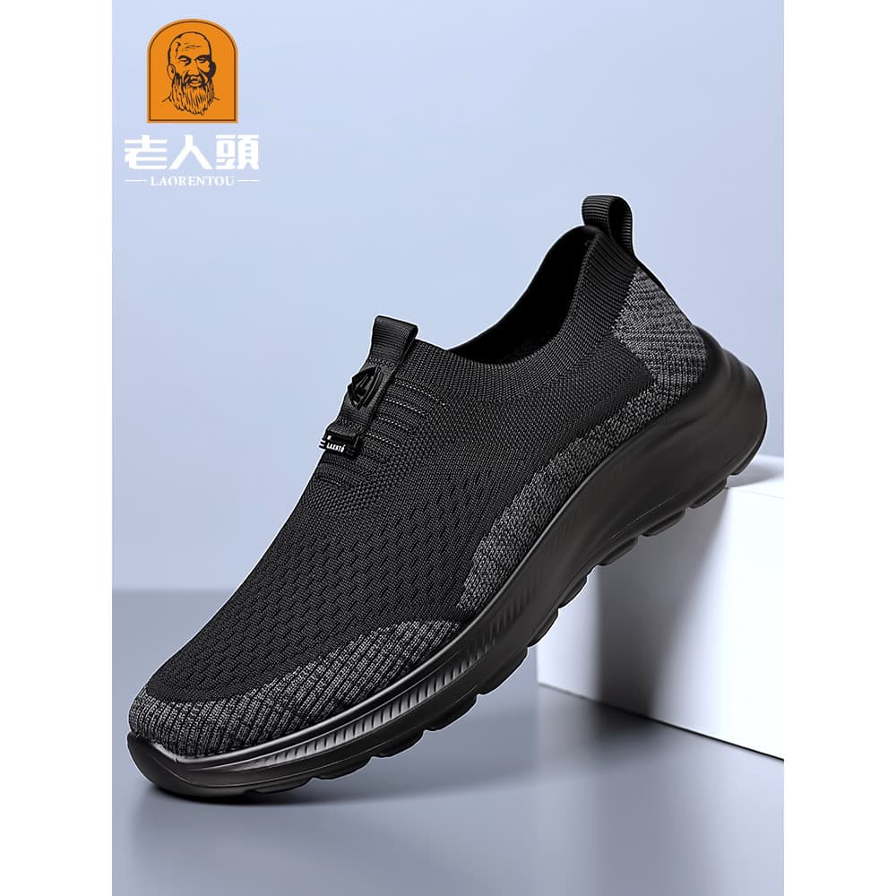 Sapatos masculinos de cabeça de idosos outono inverno novo estilo respirável voando tecido malha sapatos masculinos casu