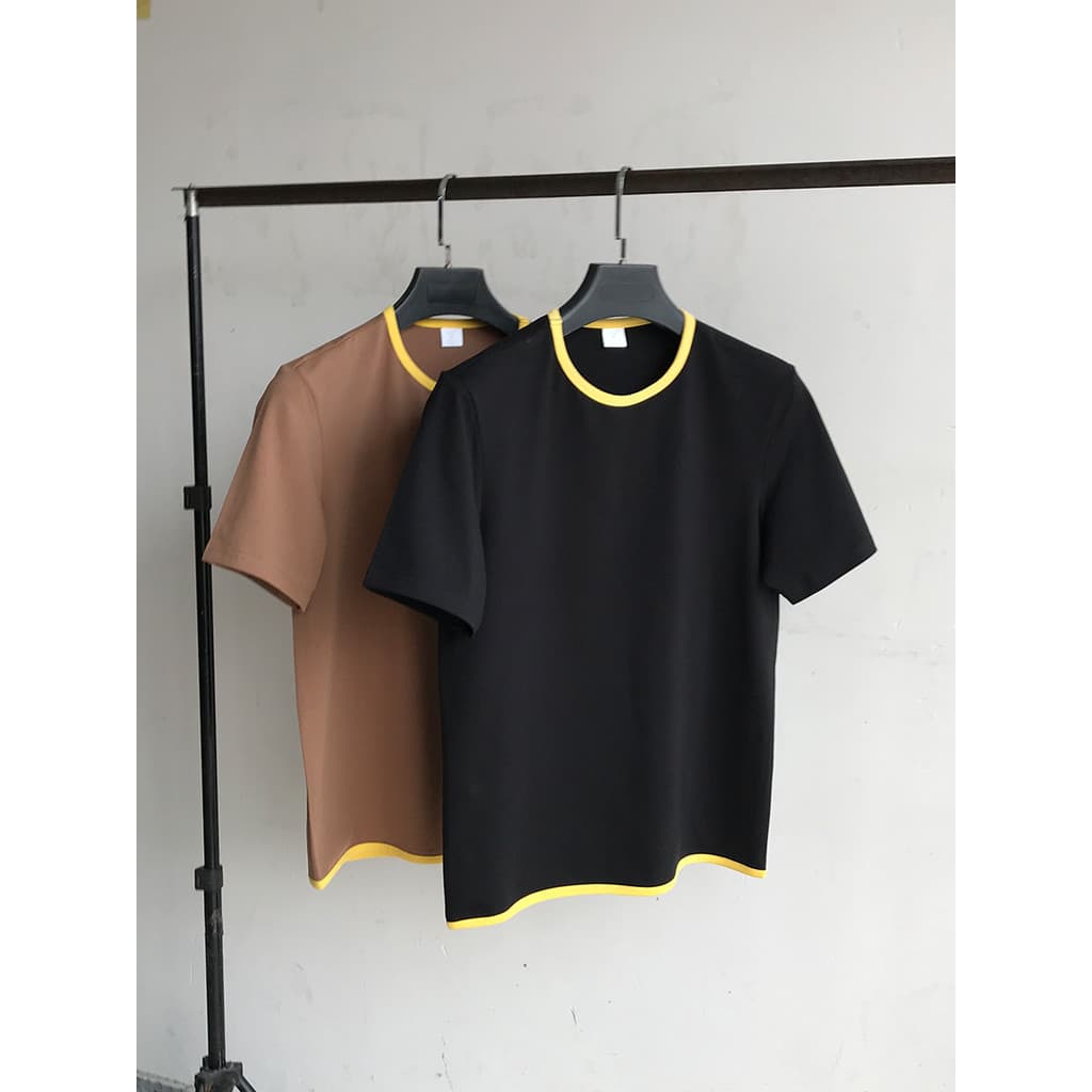Camiseta de manga curta verão masculina reta meia manga cor sólida All-Match verão camiseta estiramento algodão camisa d