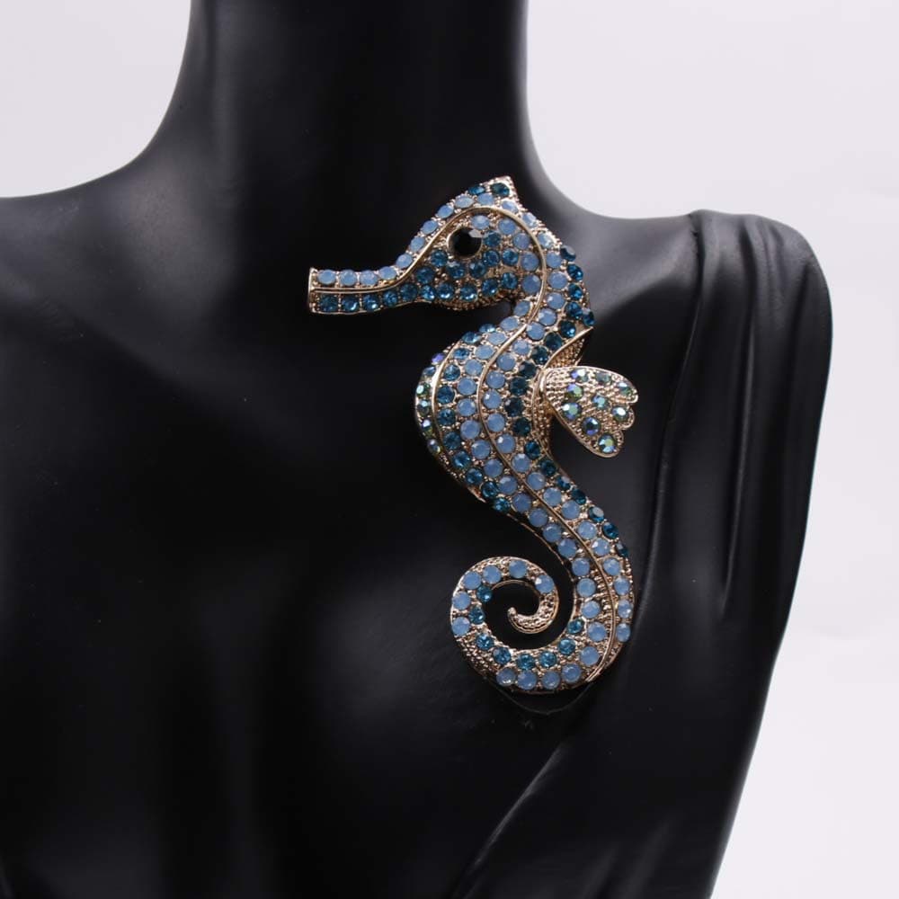 Broche vintage estilo E com um belo cavalo-marinho de strass grande, acessório criativo para roupas e joias UC54