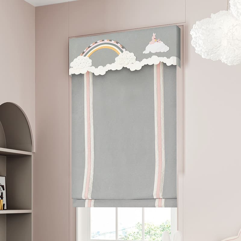 Arco-íris nuvem menina quarto das crianças moderno simples cinza luz estilo de luxo cortina romana bay janela Blackout b