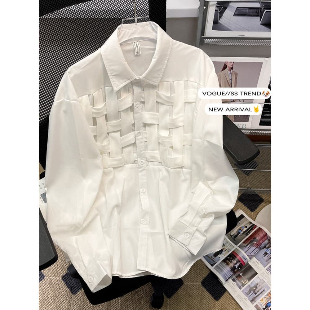 Camisa britânica Yuppie de seda gelada masculina bonita de alta qualidade solta Casual drapeada camisa de manga comprida