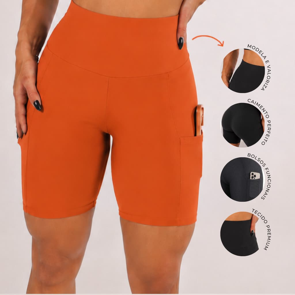 Short Fitness de Compressão Feminino Cintura Alta Treino Academia Corrida