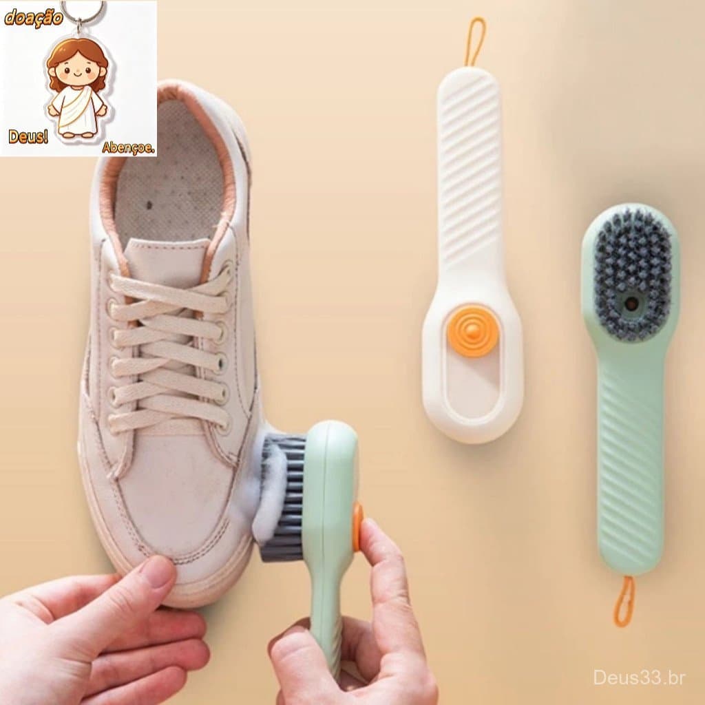 Kit Escova Limpa Sapato Com Dispenser Reservatório