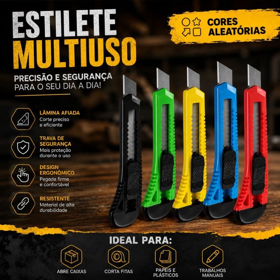 Estilete Grande Plástico Largo Lâmina 18MM Escolar Escritório