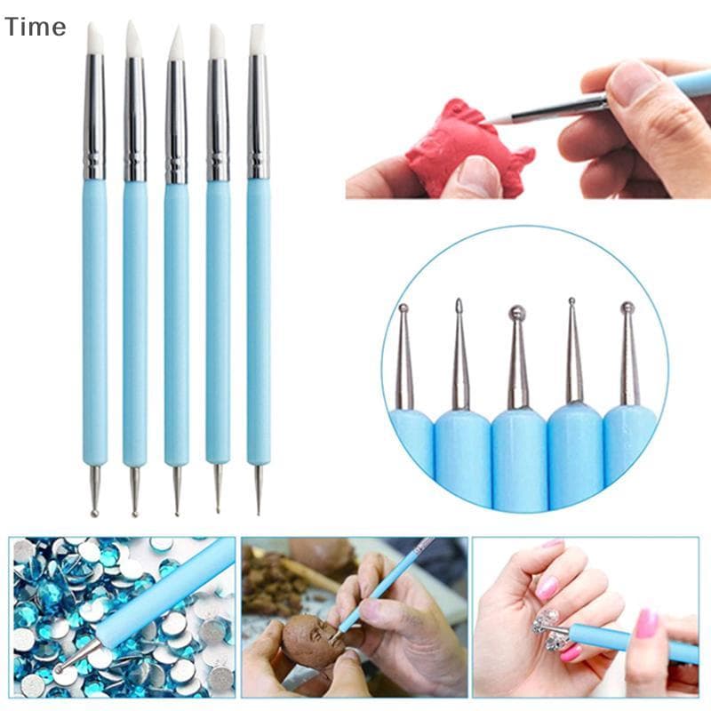 Tempo 5 Pçs/set Ferramentas De Escultura Em Argila De Silicone Para Modelagem De Escova Pontilhada Nail Art Cerâmica Arg