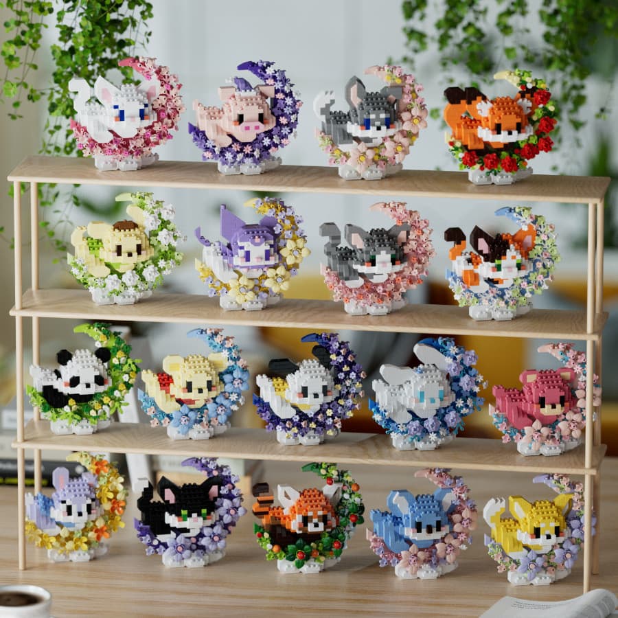 Novo produto⭐Sob a flor lua dos desenhos animados boneca blocos de construção lua Panda k Meow cão de orelhas grandes bl