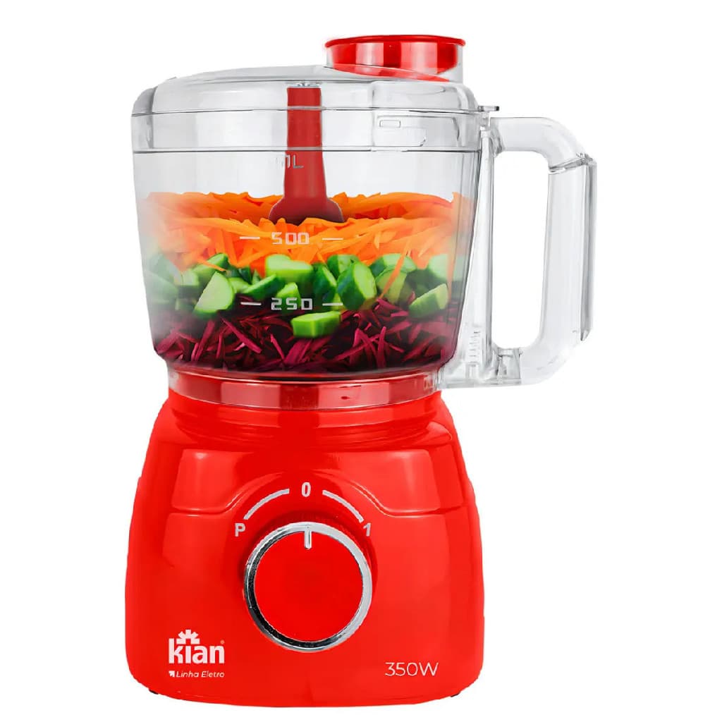 Processador De Alimentos Vermelho Lâminas Em Inox 350w