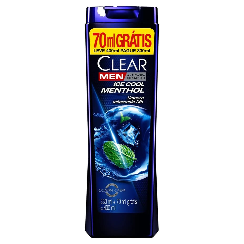 Shampoo Clear Men Ice Cool Menthol 400ml - Anticaspa, Frescor Intenso, Limpeza Profunda e Cuidado Masculino