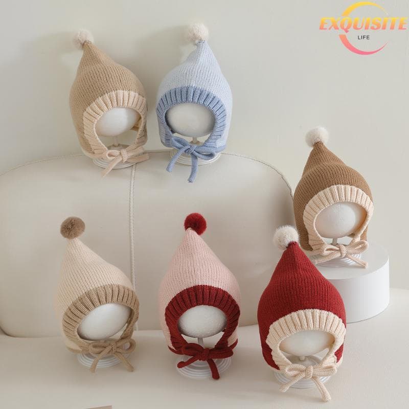 [EL-t] Bonito Pompom Inverno Thien Quente Chapéu Do Bebê Infantil Criança Boné Gorros De Malha Macia Meninos Meninas Laç
