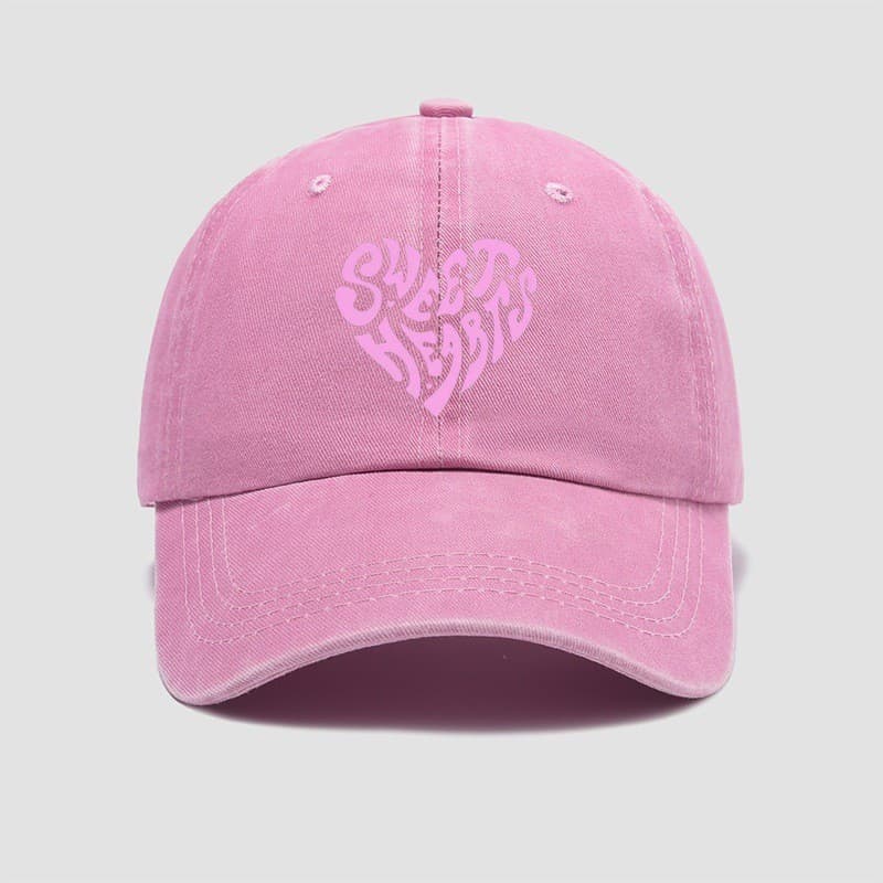 Boné De Beisebol Com Estampa De Letras Em Formato De Coração Rosa