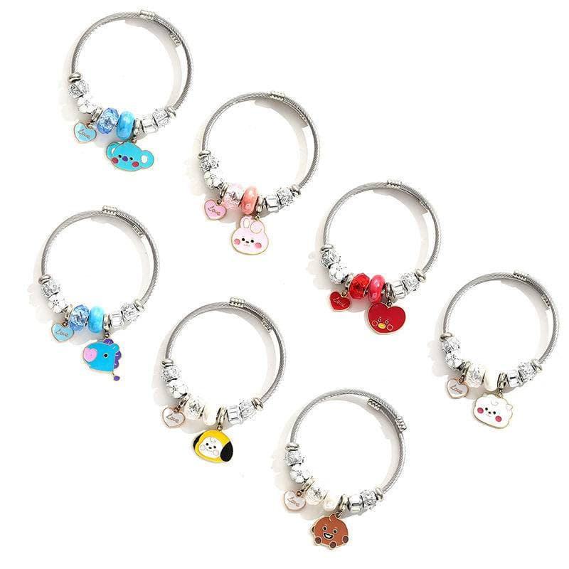 Pulseira de Cristal em Aço Inoxidável BTS BT21, Pulseira DIY de Desenho Animado Fofa 3U8O
