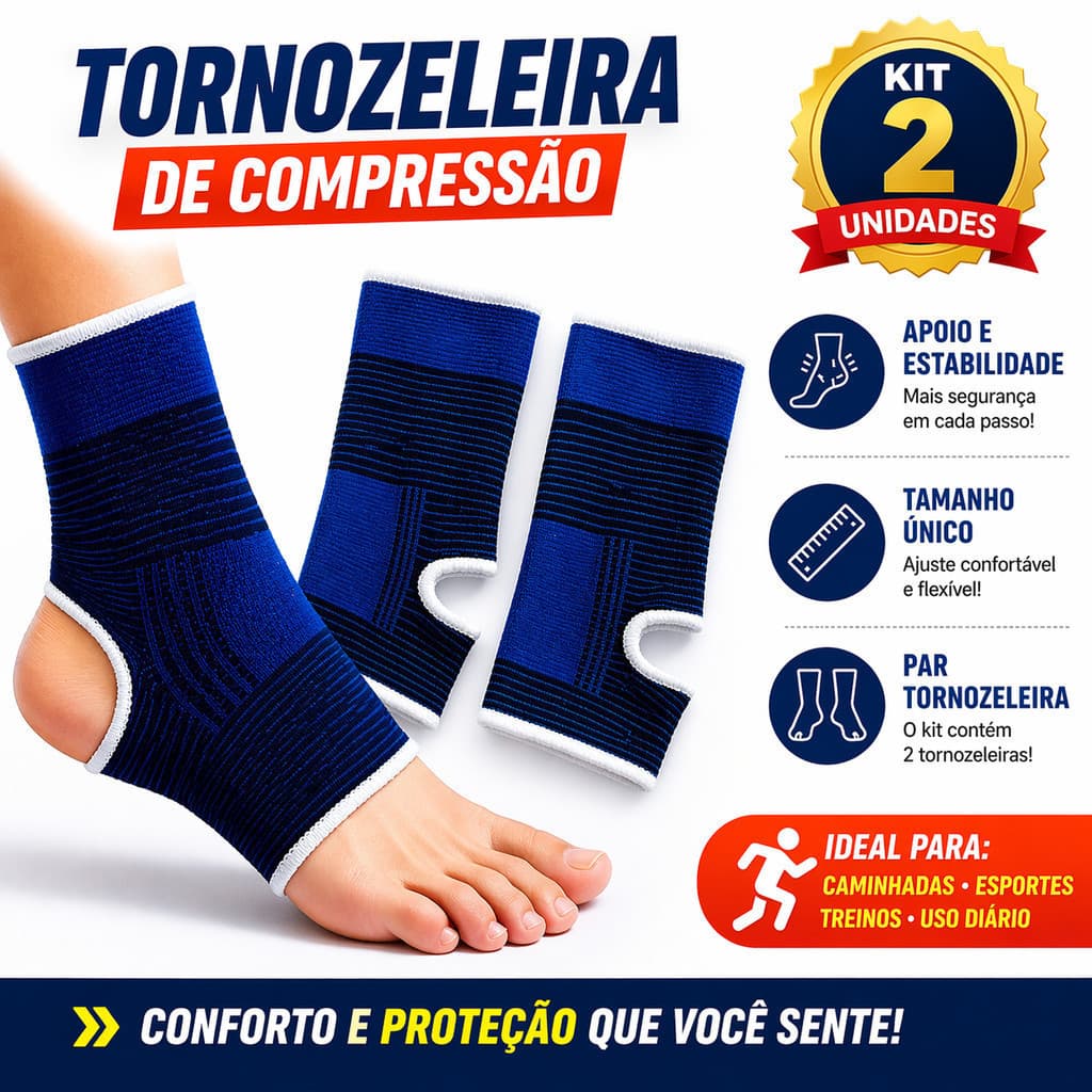 Tornozeleira Elástica Par (2 Peças) Esportiva Poliéster Azul | Compressão |  | Para Corrida Academia Futebol Crossfit