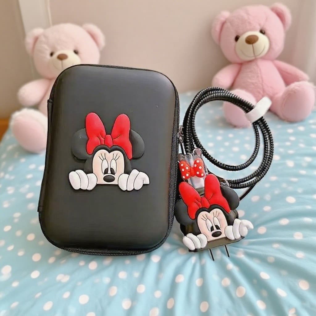 Conjunto de 6 peças de protetores de cabo de dados com padrão da Minnie Mouse, adequados para carregadores de iPhone 2 7