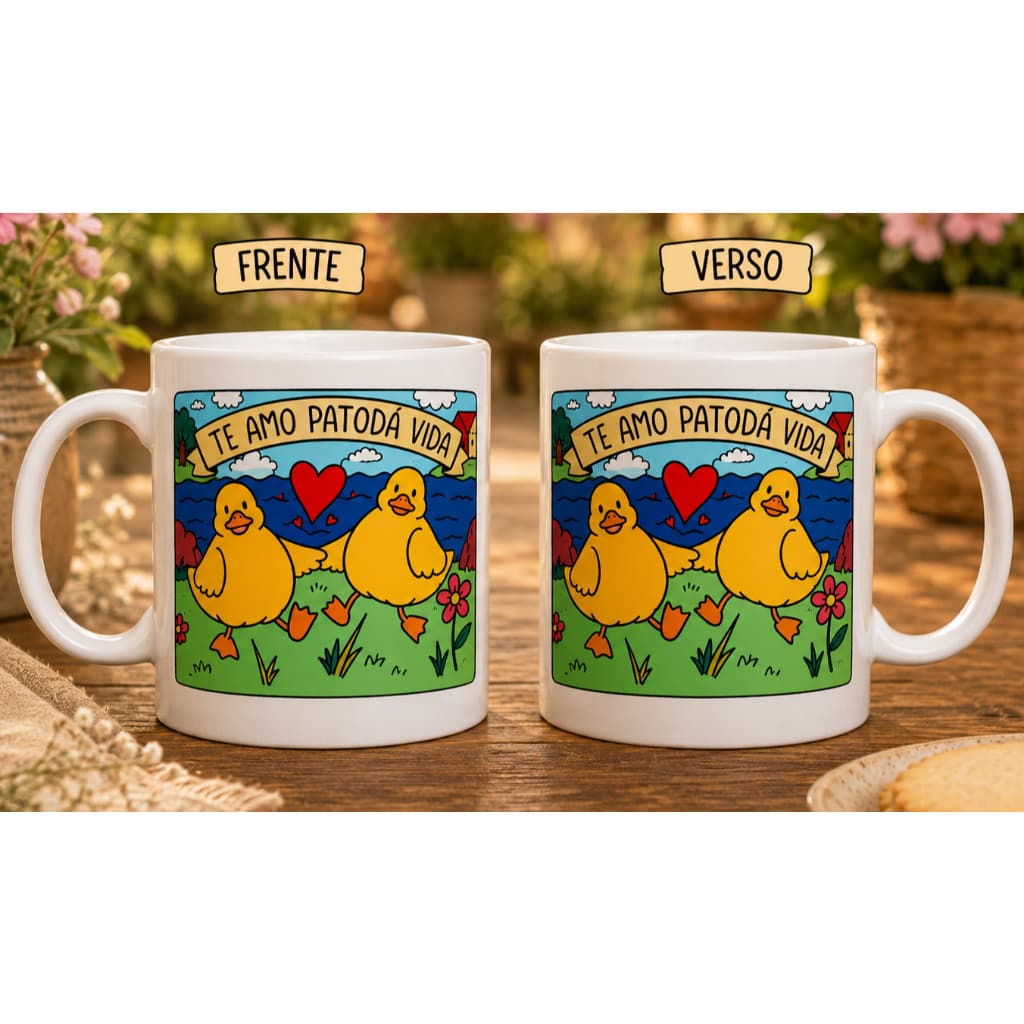 Caneca Divertida Te Amo Patoda Vida 325ml Porcelana Presente Criativo para Casal