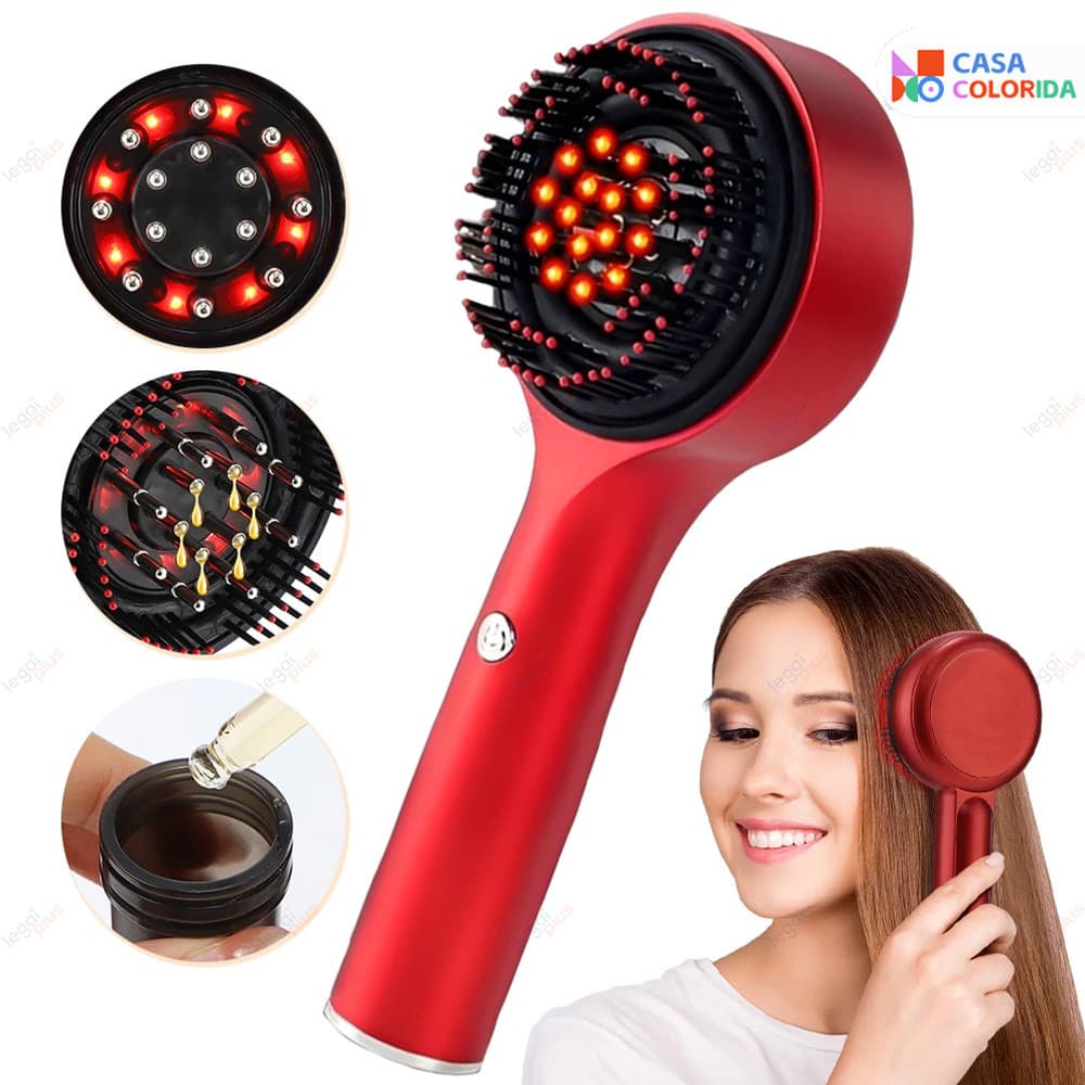 Escova Massageadora Elétrica Luz Vermelha Aplicador de Sérum e Óleo Capilar Estimula Crescimento Capilar