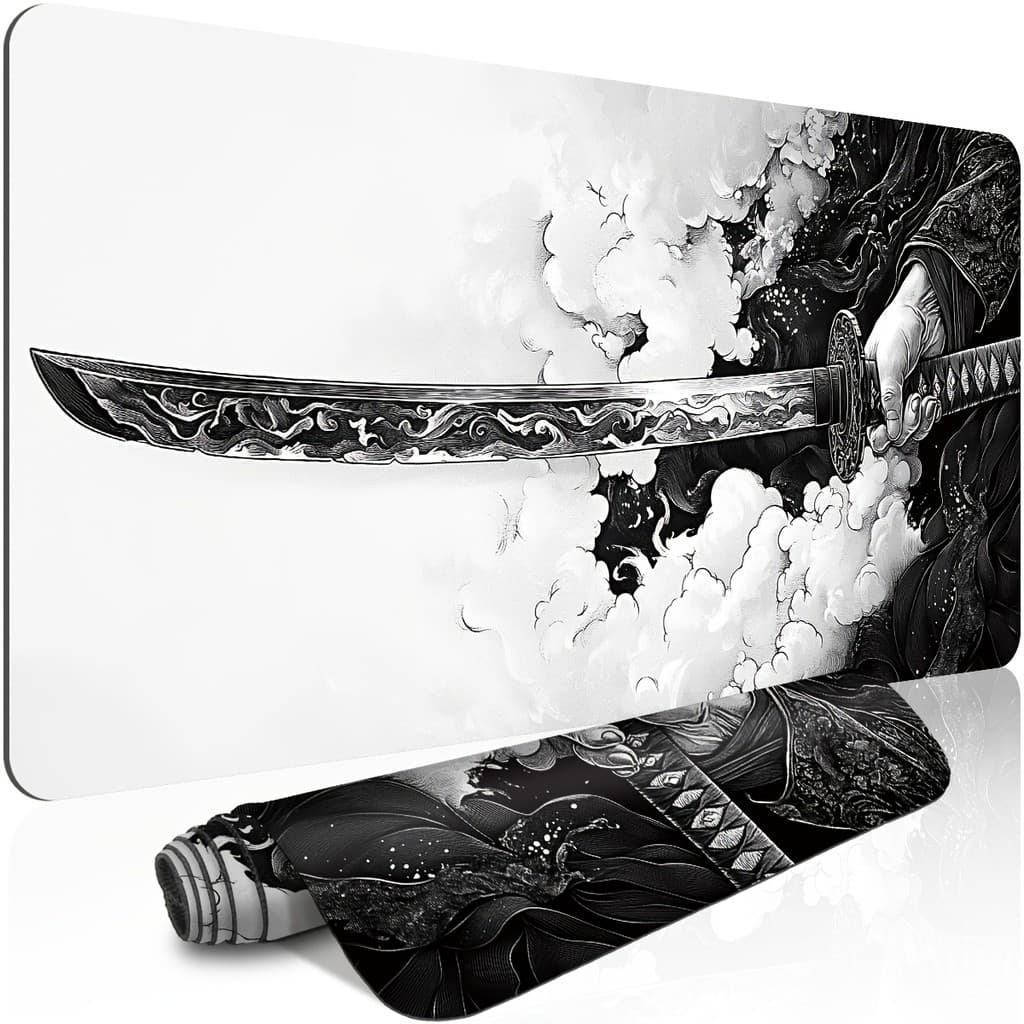 Mouse Pad Japonês Katana Samurai Espada Nuvem Para Jogos , Borda Costurada , Borracha Antiderrapante , À Prova D'água ,