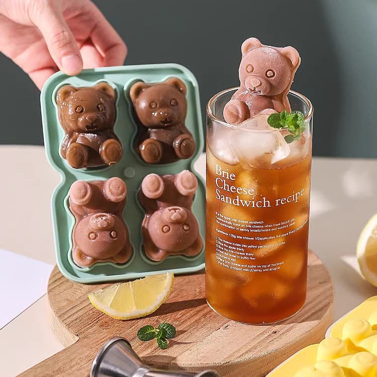 2026 Novo Estilo 2026 Ursinho Molde de Cubo de Gelo Bandeja de Gelo Utensílios de Gelo Silicone de Qualidade Alimentar D