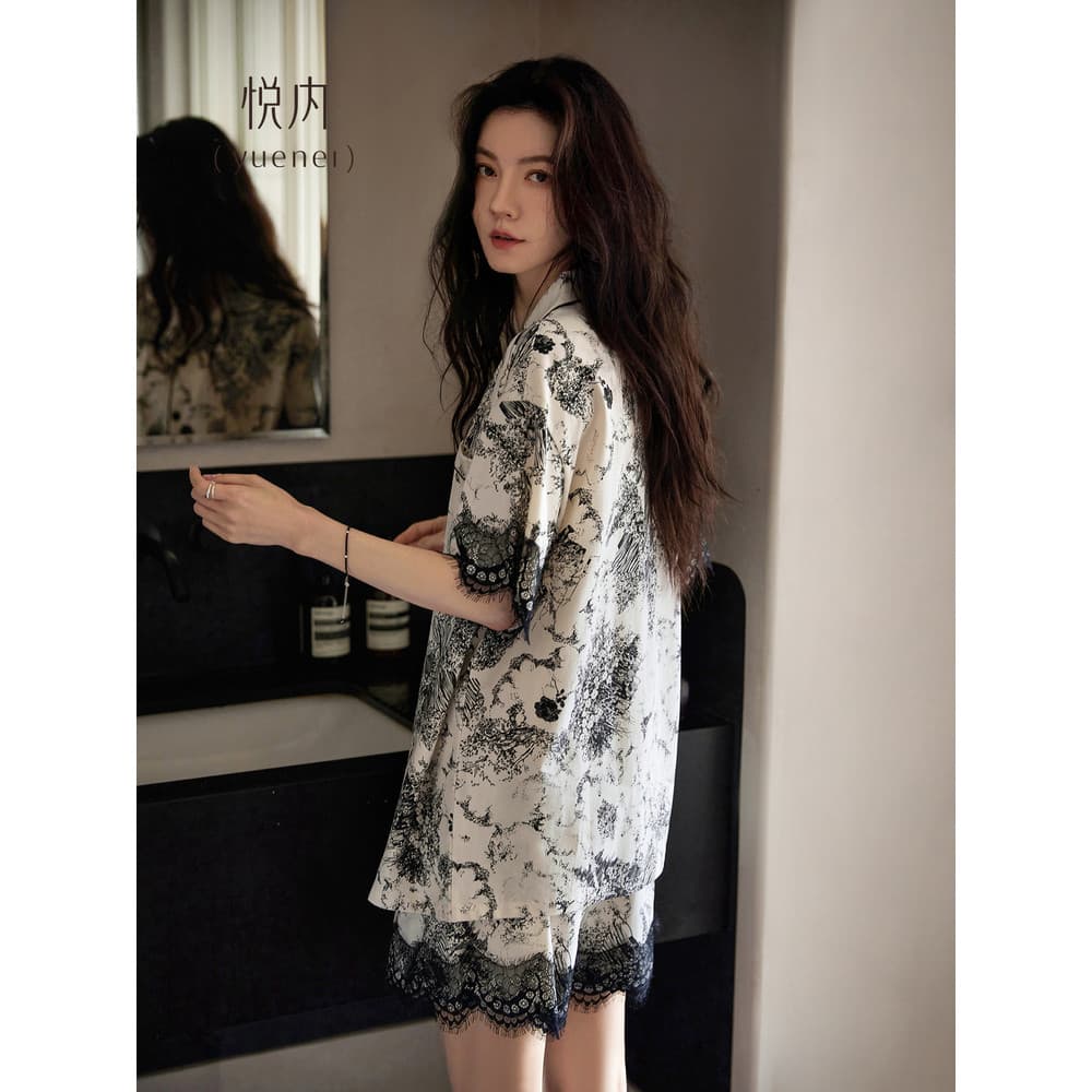 Yue pijama interno feminino verão Modal manga curta meia manga Shorts Loungewear solto Casual fino terno de alta qualida