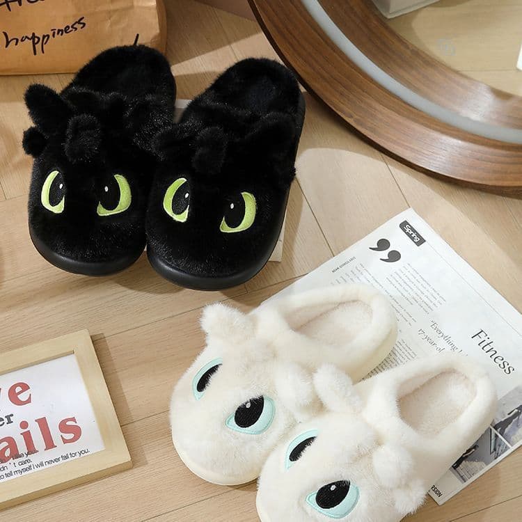 WOL9 Pantufas de Pelúcia Dragão Sem Dentes Pequeno Diabo para Casais, Fofas para Inverno, Uso Interno e Externo, Antider