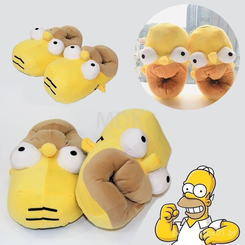 Chinelos de Inverno para Homens e Mulheres com Estampa de Desenho Animado, Sapatos Simpson Antiderrapantes, Macios e Que