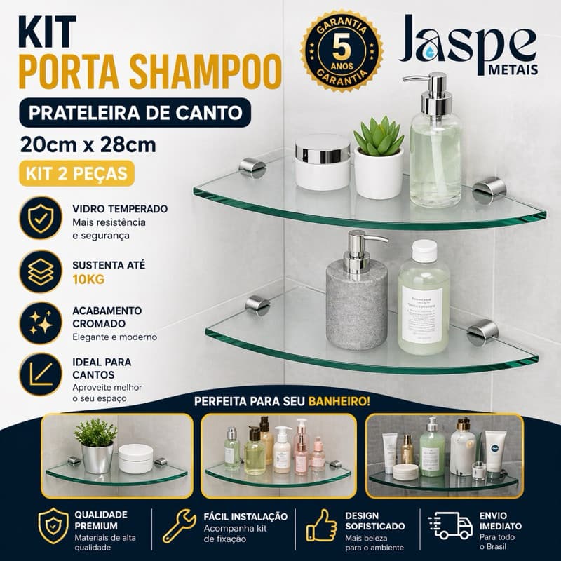Kit 2 Canto - Porta Shampoo/Prateleira - 20cmX28cm 6mmm