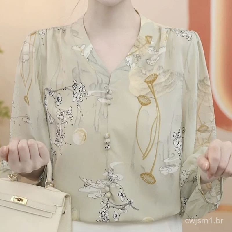Blusa de Chiffon Plus Size para Mulheres, Estilo Coreano, Casual, Estampa Floral, Manga Curta