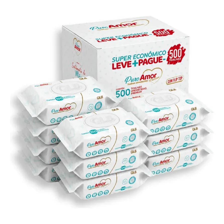 Toalha Umedecida Puro Amor Box C/ 500un Lenco Bebe Atacado