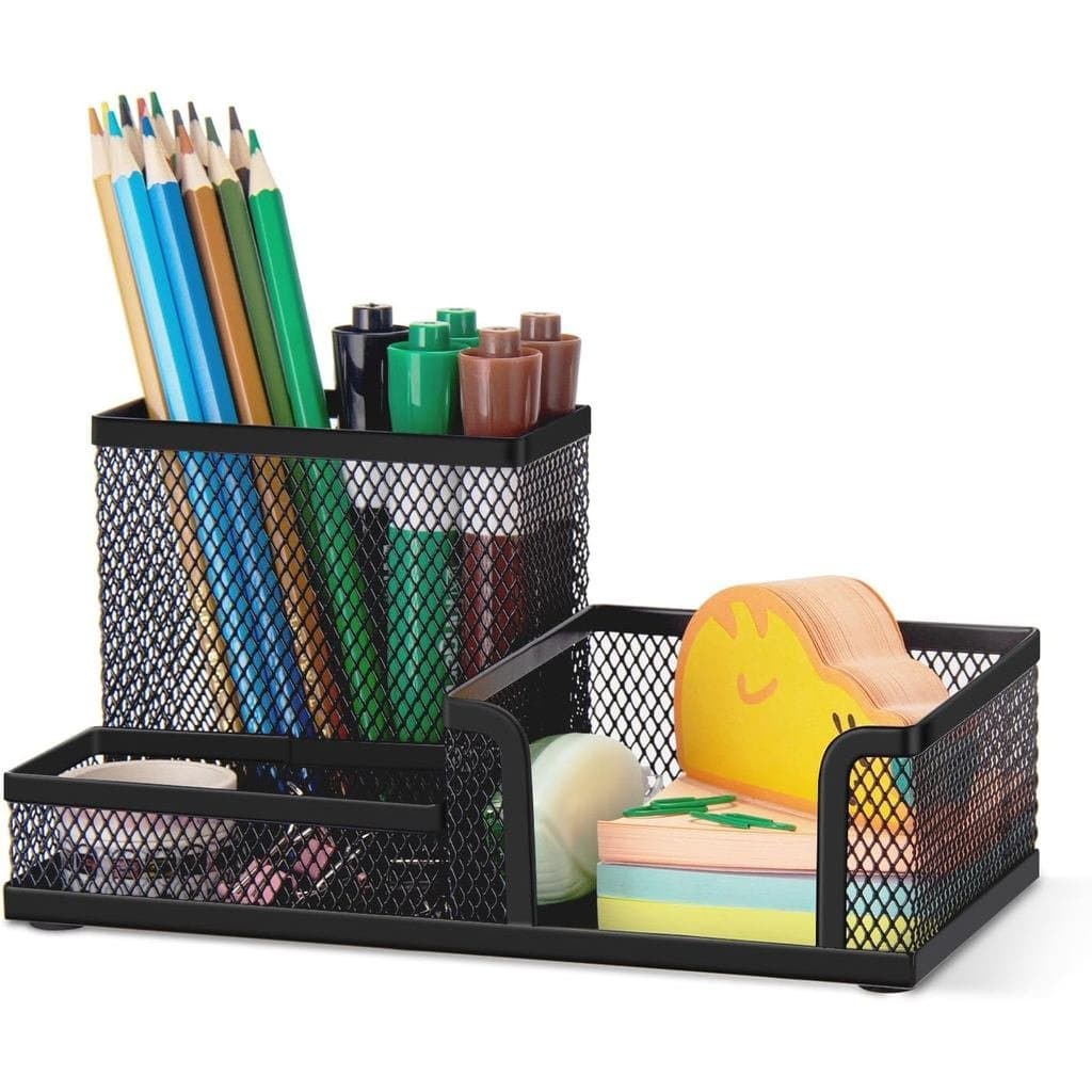 Organizador de Mesa Comix Mesh para Canetas e Lápis, Suporte de Mesa com 3 Compartimentos para Canetas e Lápis, Acessóri